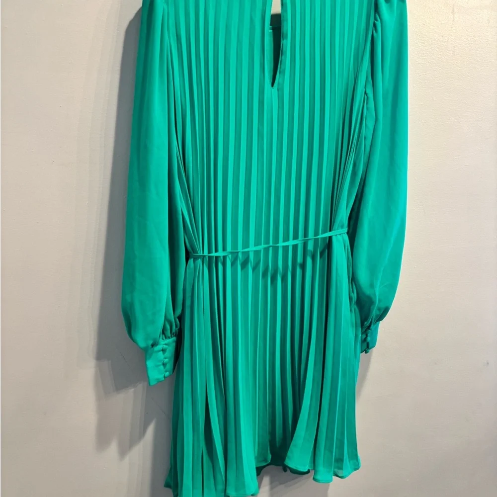 Torrid Vibrant Green Long Sleeve Dress Easter spring pleated midi size 12 - Picture 10 of 16